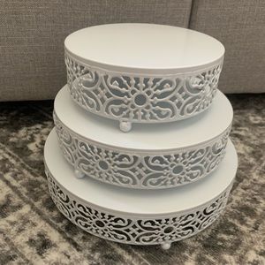 White metal cake stands w/edge detail (3 sizes)